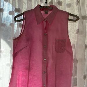 Women’s sleeveless button down linen shirt - peony pink- Size - M